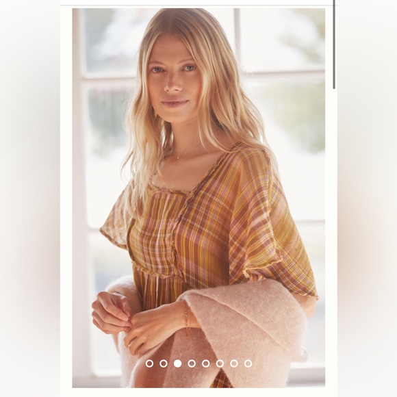 NWT Anthropologie Mixed Gauze Plaid Mini Dress - Gold/Orange - size XXS - Picture 4 of 6